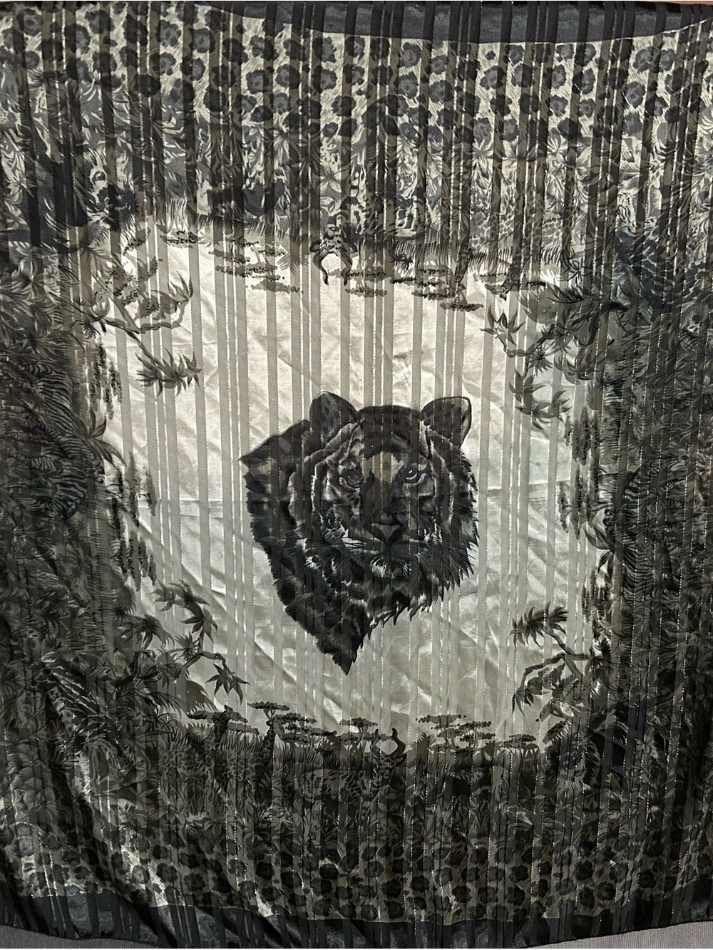 Hermes Black and White Tiger Silk Scarf